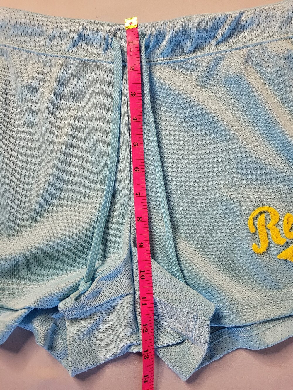 No Boundaries Light Blue Athletic Mesh Shorts with Yellow Trim - Picture 4 of 7